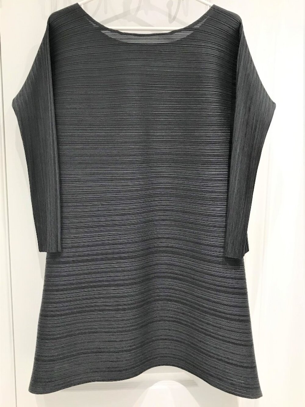 Black Pleated Tunic Dress 3/4 Sleeve Boatneck Size M/L
